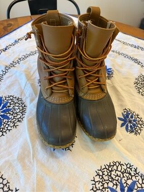 Women's Waterproof LL Bean Duck Boots in Brown. Sturdy Outdoor Shoes